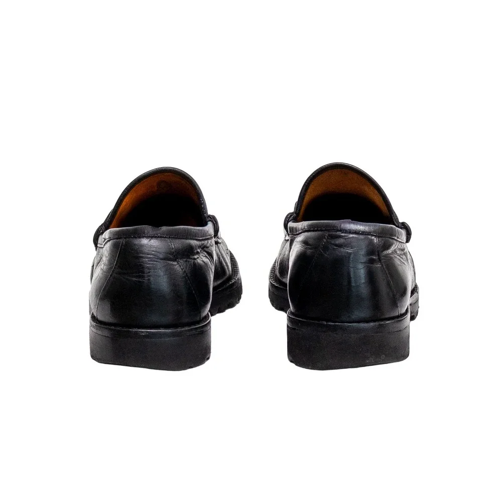 Gucci Men's Black Leather Horsebit Loafers Vibram Lug Sole US 10